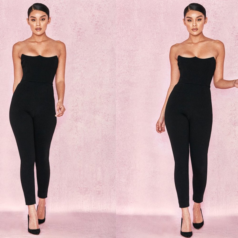 RARE HOUSE OF CB 'Milli' Black Crepe Corseted Jumpsuit NWOT - Picture 2 of 5